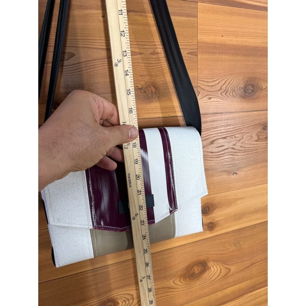 PUP People Urban Patrol Upcycled Crossbody Messenger Bag Burgundy Cream Tan